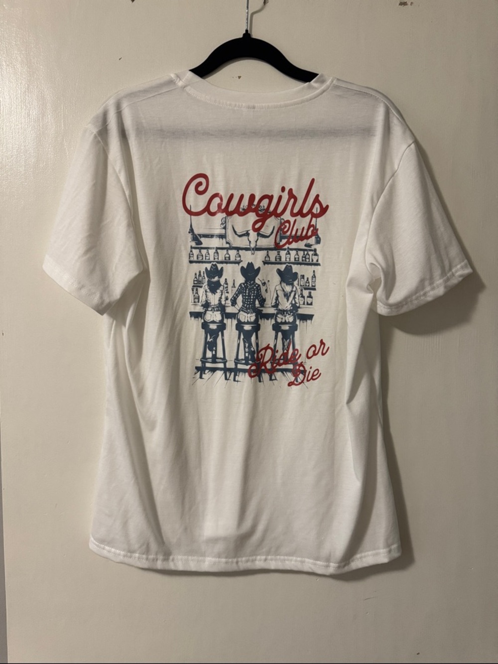 Cowgirls Club Graphic Tee - White with Red & Navy Print